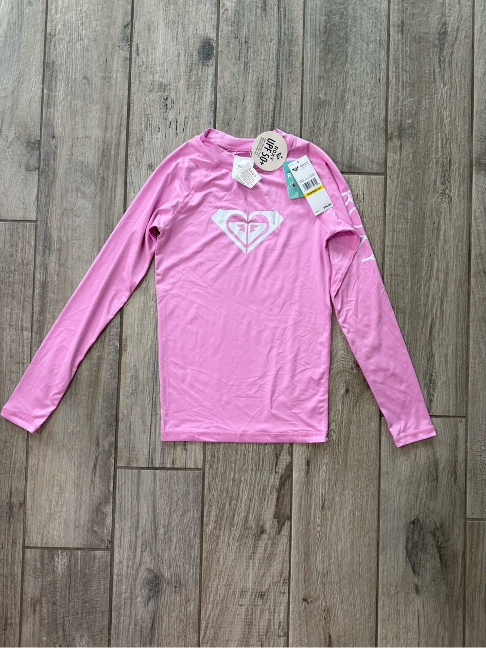 Roxy Girls' Pink Long-Sleeve Rashguard with White Logo